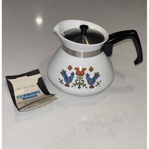 Vintage Corning Ware P-104 Country Festival 6 Cup Teapot NEW Lid Manual NOS